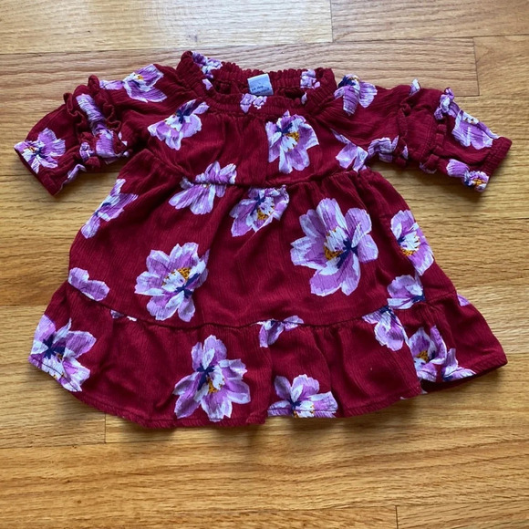 Old Navy 0-3 Month Floral Maroon Burgundy Dress‎ or Tunic Fall Winter Photos - Picture 1 of 5